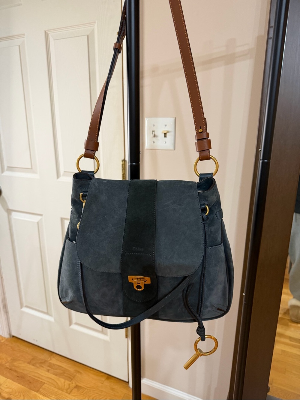 Chloé Lexa Medium Suede Shoulder Bag - Navy Blue (Never Used / NWOT) View 4